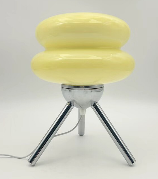 Cream Ripple Glass Tripod Table Lamp with a layered glass shade and three chrome-tone legs